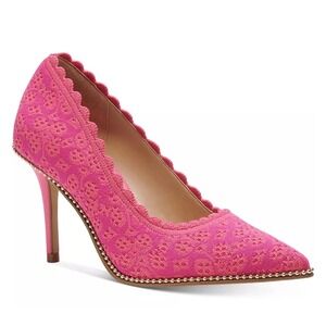 Coach Waverly Fuchsia Pink Textured Knit Pointed Toe Stiletto Heels Pumps Sz 8.5